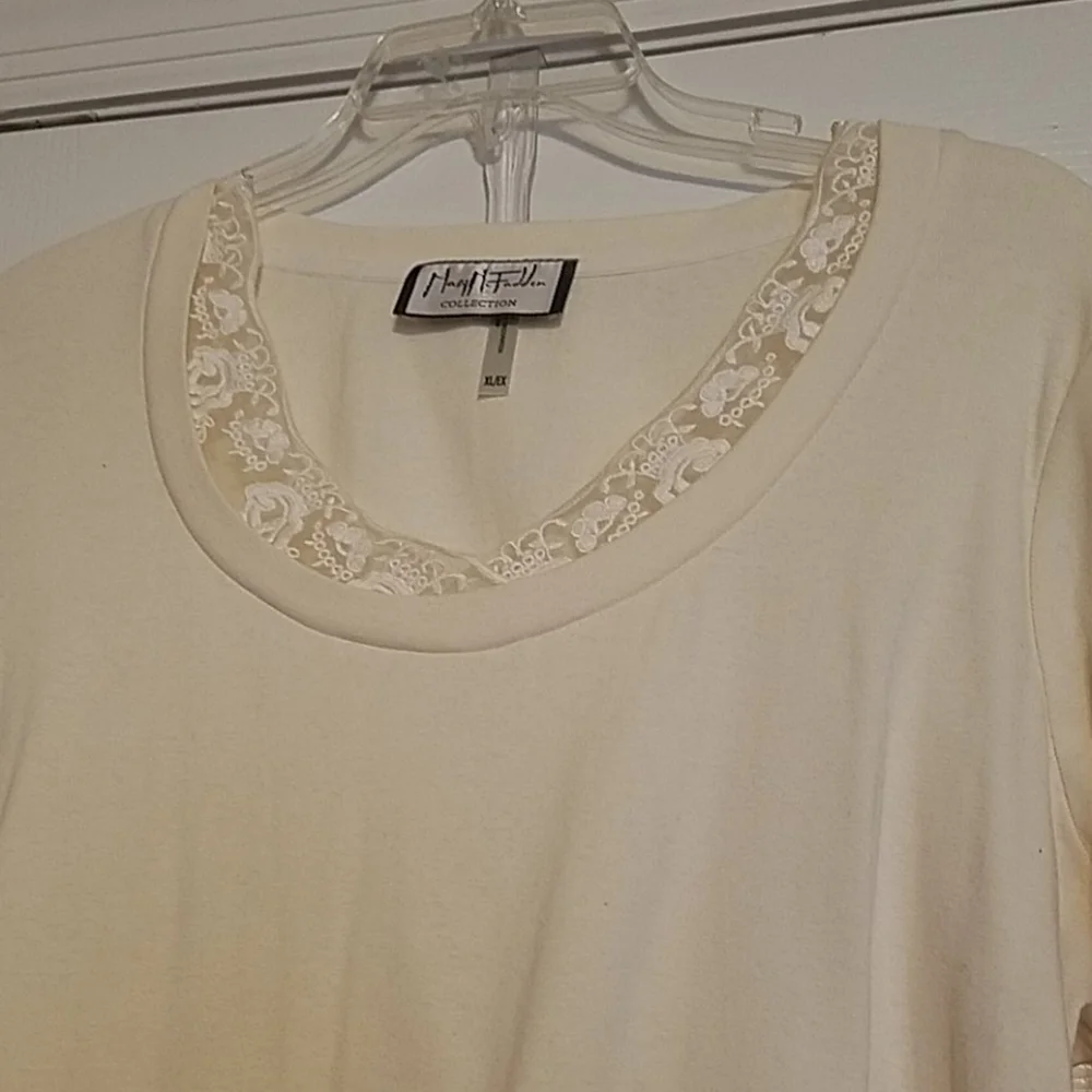 Mary McFadden Long Sleeve Shirt XL Lace Neck Cream